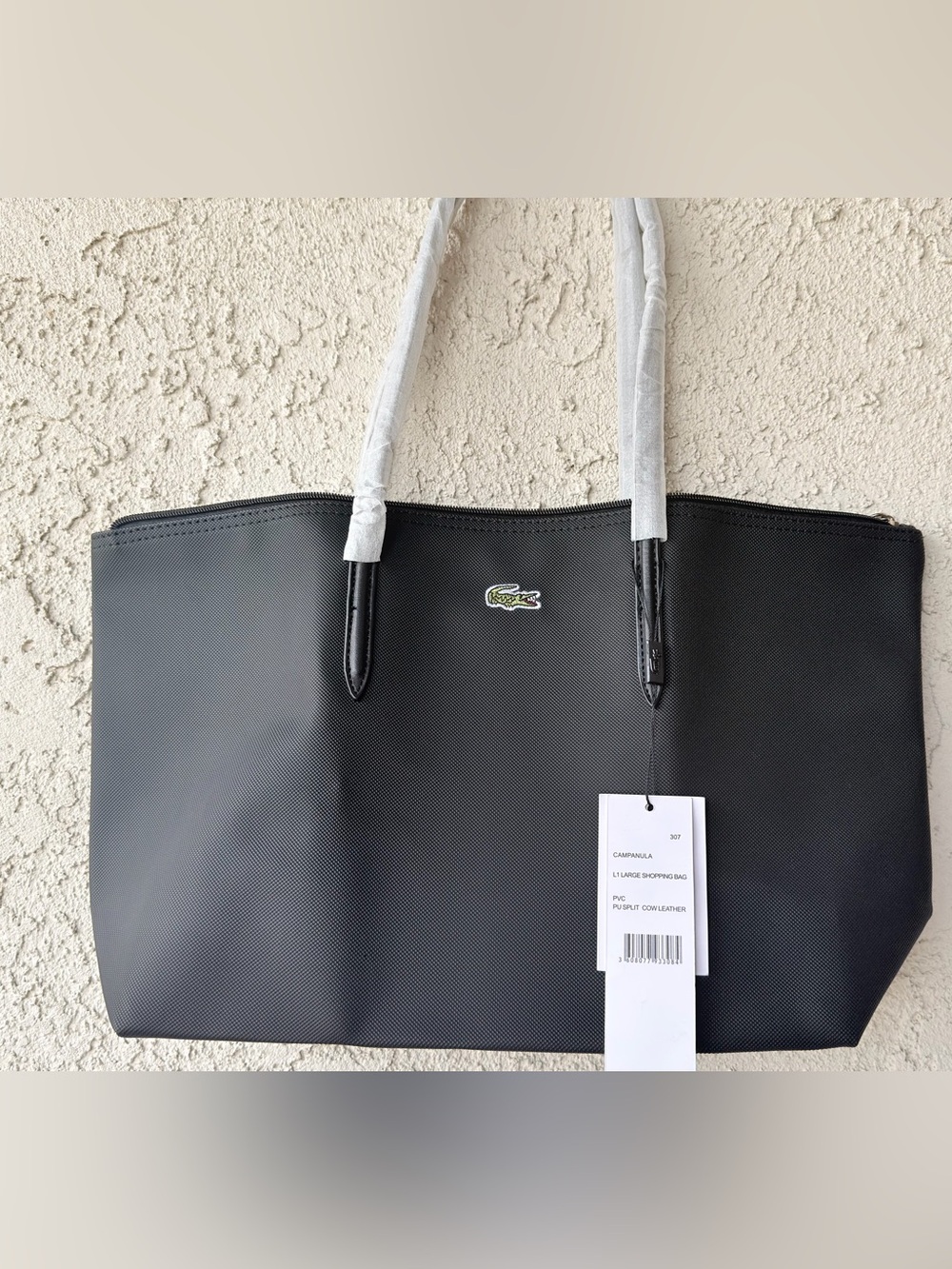 Lacoste Black Tote with Green Crocodile Logo